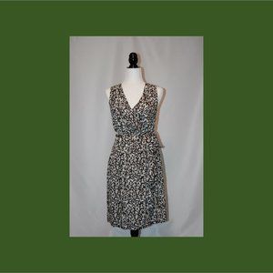 JACOB sleeveless dress, Size 8, White with khaki, beige and brown leaf pattern
